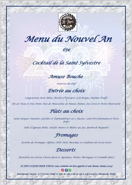 MENU DU NOUVEL AN, Fargues-Saint-Hilaire, Le Jep’s