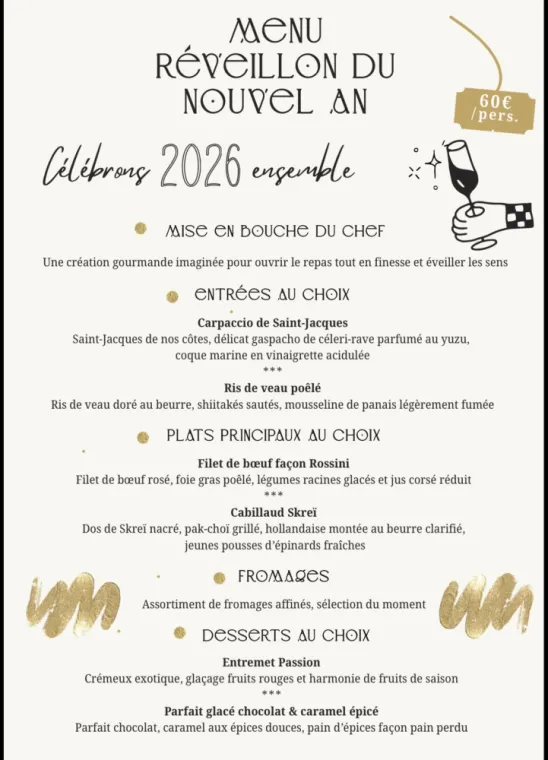 MENU RÉVEILLON DU NOUVEL AN, Fargues-Saint-Hilaire, Le Jep’s
